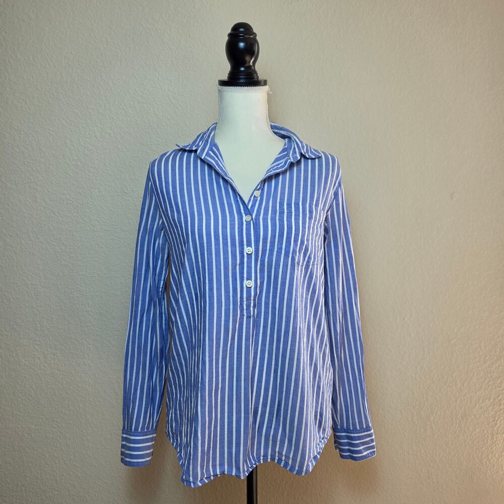 J. Crew Blue White Striped Popover Blouse Small